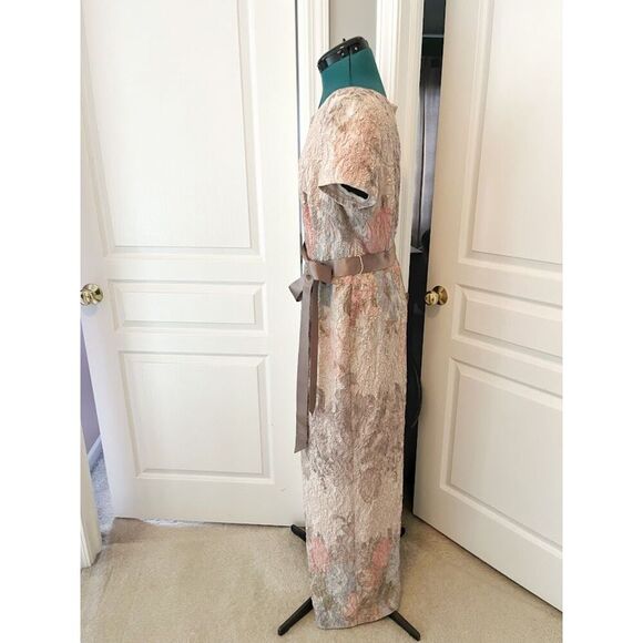 Adrianna Papell Floral Print Textured Short Sleeve Fully Lined Max Length Dress - Picture 5 of 16